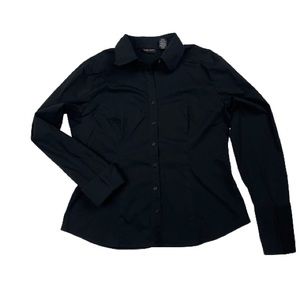 New York & Company Button Up V-Neck Black Dress Shirt Women’s Size XL